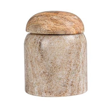 Hello Honey Unique Marble and Mango Wood Pinch Pot Canister with Lid