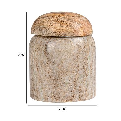 Hello Honey Unique Marble and Mango Wood Pinch Pot Canister with Lid