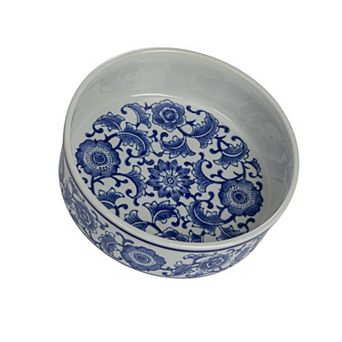 Hello Honey Stoneware Pet Bowl with Design, Blue and White