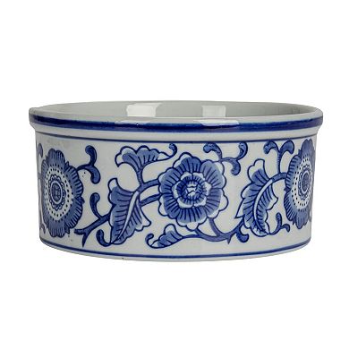 Hello Honey Stoneware Pet Bowl with Design, Blue and White