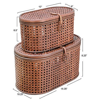 Hello Honey Modern Decorative Oval Woven Rattan Storage Boxes, Set of 2 Sizes