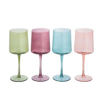 Hello Honey Hand Blown Stemmed Wine Glasses, 14 Ounces, 4 Assorted Colors