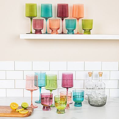 Hello Honey Hand Blown Stemmed Wine Glasses, 14 Ounces, 4 Assorted Colors
