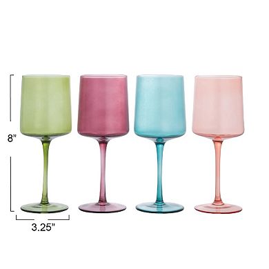 Hello Honey Hand Blown Stemmed Wine Glasses, 14 Ounces, 4 Assorted Colors
