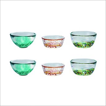 Hello Honey 6 pc Hand-Blown Confetti Glass Pinch Pot, Multicolor