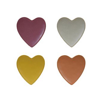 Hello Honey 4 pc Stoneware Heart Shaped Dish, Matte Finish, Multicolor
