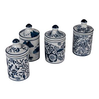 Hello Honey Blossom Enchantment Stoneware Jar Set, Blue, Set of 4