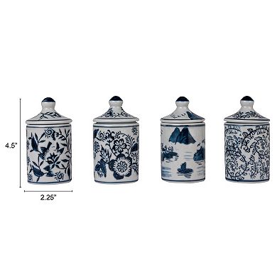 Hello Honey Blossom Enchantment Stoneware Jar Set, Blue, Set of 4