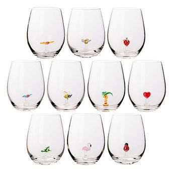 Hello Honey Round Stemless Wine Glass Set, Clear, Set of 10