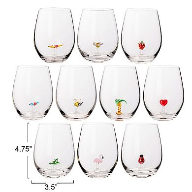 Hello Honey Round Stemless Wine Glass Set, Clear, Set of 10