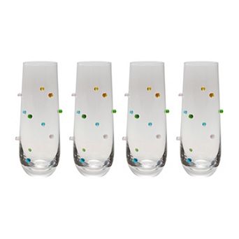 Hello Honey 10-Ounce Handmade Drinking Glass with Raised Dots, Multicolor, Set of 4