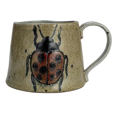 Hello Honey Stoneware Mug Set with Insect and Bird Designs, Multicolor, Set of 4