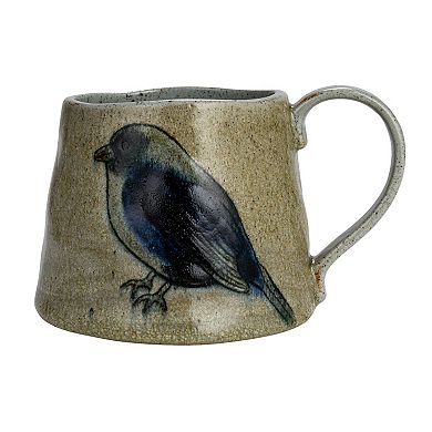 Hello Honey Stoneware Mug Set with Insect and Bird Designs, Multicolor, Set of 4