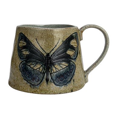 Hello Honey Stoneware Mug Set with Insect and Bird Designs, Multicolor, Set of 4