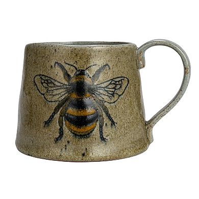 Hello Honey Stoneware Mug Set with Insect and Bird Designs, Multicolor, Set of 4