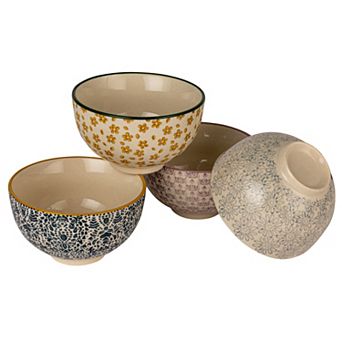 Hello Honey Floral Mosaic Stoneware Bowl Set, Multicolor, Set of 4