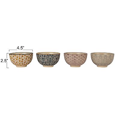 Hello Honey Floral Mosaic Stoneware Bowl Set, Multicolor, Set of 4