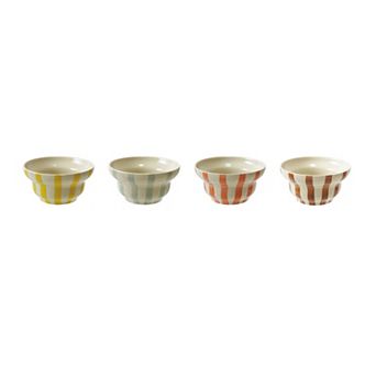 Hello Honey 4 pc Hand-Painted Stoneware Striped Bowl Set, Multicolor