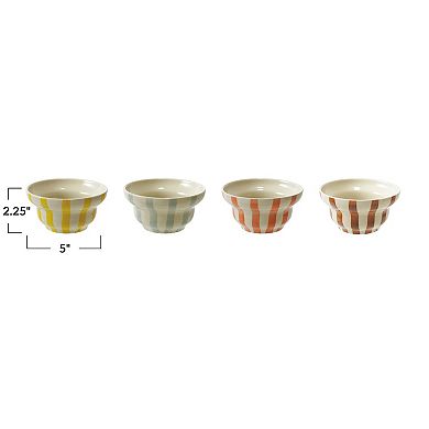 Hello Honey 4-Piece Hand-Painted Stoneware Striped Bowl Set, Multicolor