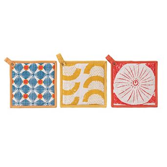 Hello Honey 3 pc Cotton Pot Holder Set with Pattern, Multicolor