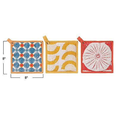 Hello Honey 3-Piece Cotton Pot Holder Set with Pattern, Multicolor
