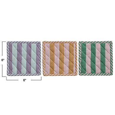 Hello Honey 3-Piece Woven Cotton Striped Pot Holder Set, Multicolor