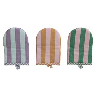 Hello Honey 3 pc Woven Cotton Striped Oven Mitt Set, Multicolor
