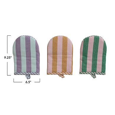 Hello Honey 3-Piece Woven Cotton Striped Oven Mitt Set, Multicolor