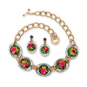 Mystic Crystal Necklace and Earrings Set in Yellow Goldtone