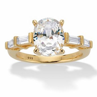 3.08 ct w. Oval and Baguette Cubic Zirconia Gold-Plated Silver Engagement Ring