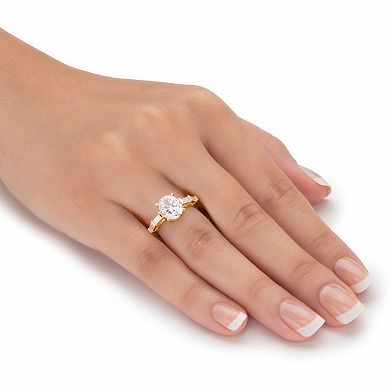 3.08 Cttw. Oval and Baguette Cubic Zirconia Gold-Plated Silver Engagement Ring