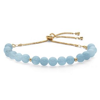 Genuine Agate Simulated Birthstone Beaded Adjustable Bolo Bracelet in Goldtone 8"