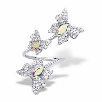 2.31 ct w. Aurora Borealis Cubic Zirconia Platinum-Plated Butterfly Wrap Ring