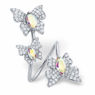 2.31 Cttw. Aurora Borealis Cubic Zirconia Platinum-Plated Butterfly Wrap Ring