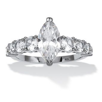 3.12 TCW Marquise Cubic Zirconia Platinum-Plated Sterling Silver Engagement Ring