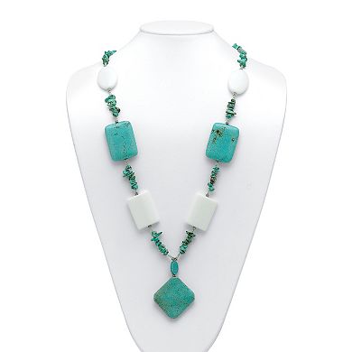 Silvertone Simulated Turquoise Lucite Drop Necklace and 2 Pair Drop Earring Set