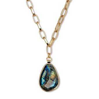 Genuine Blue Labradorite Goldtone Drop Necklace 20-inch