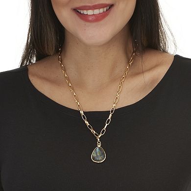 Genuine Blue Labradorite Goldtone Drop Necklace 20-inch