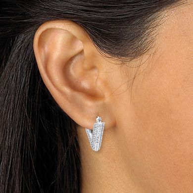 Round Pave-Style Crystal Silvertone V-Hoop Earrings