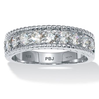 PalmBeach Jewelry .90 TCW Round Cut Cubic Zirconia Platinum-Plated Sterling Silver Ring