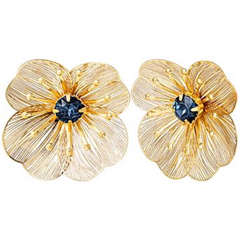 JS Jessica Simpson Gold-Tone Filigree Flower Earrings with Crystal Center