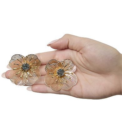 JS Jessica Simpson Gold-Tone Filigree Flower Earrings with Crystal Center