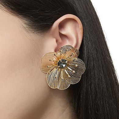 JS Jessica Simpson Gold-Tone Filigree Flower Earrings with Crystal Center