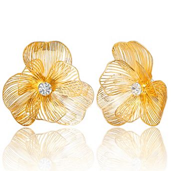 JS Jessica Simpson Textured Gold-Tone Petal Flower Stud Earrings