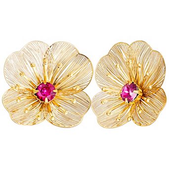 JS Jessica Simpson Gold-Tone Filigree Flower Earrings with Crystal Center