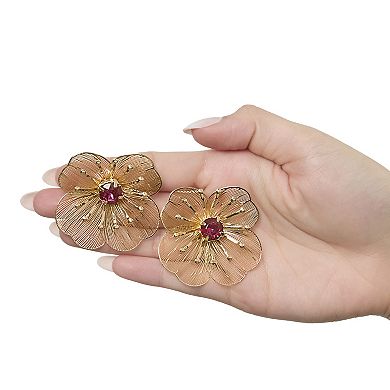 JS Jessica Simpson Gold-Tone Filigree Flower Earrings with Crystal Center