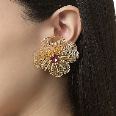 JS Jessica Simpson Gold-Tone Filigree Flower Earrings with Crystal Center