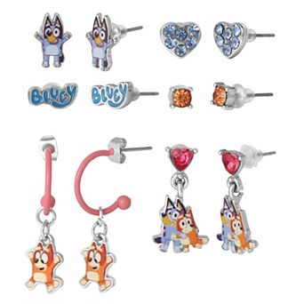 Earrings Set 6 Pairs Official License, Fashion Studs, Hoops, and Bluey and Bingo