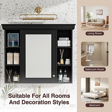 Merax Wall Mounted Bathroom Storage Cabinet with Mirror Door 6 Open Shelves Medicine Cabinet