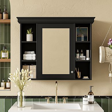 Merax Wall Mounted Bathroom Storage Cabinet with Mirror Door 6 Open Shelves Medicine Cabinet